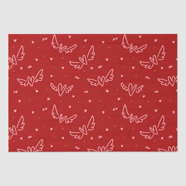 Papier Mousseline Coeurs et ailes en rouge (Recto)