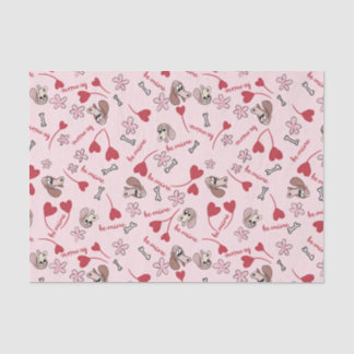 Papier Mousseline Coeurs et Basset Hounds Design Motif