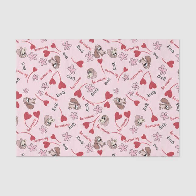Papier Mousseline Coeurs et Basset Hounds Design Motif (Recto)