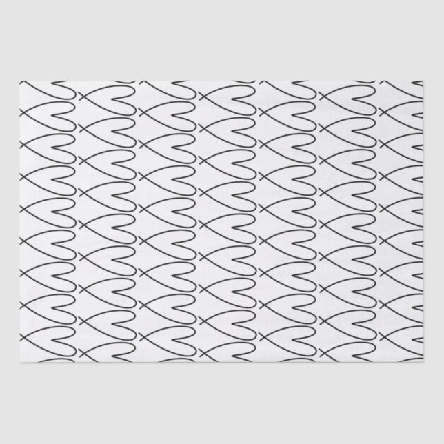 Papier Mousseline Coeurs mignons Whimsical Noir & Blanc (Recto)