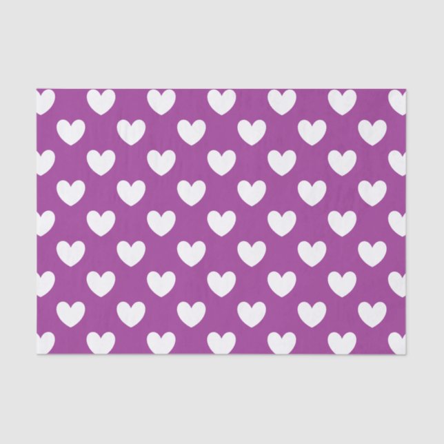 Papier Mousseline Coeurs polka blanc sur violet (Recto)