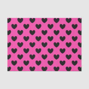 Papier Mousseline Coeurs polka noirs sur rose fuchsia