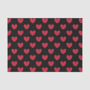 Papier Mousseline Coeurs polka rouge sur noir