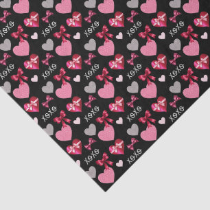 Papier Mousseline Cœurs romantiques, rubans et motif XOXO