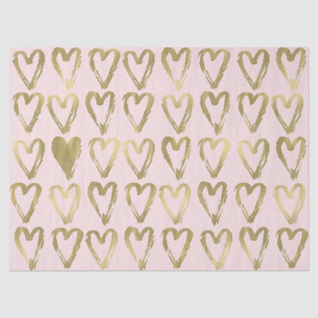 Papier Mousseline Coeurs roses de pêche et d'or (Recto)