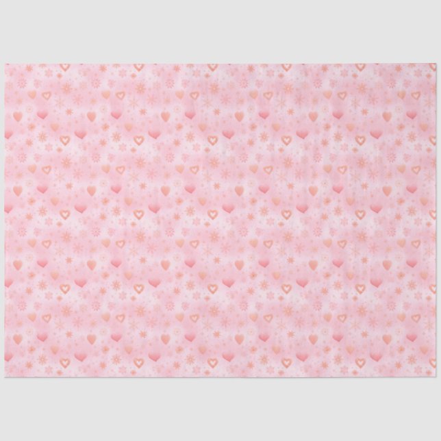 Papier Mousseline Coeurs roses et flocons de neige Noël (Recto)