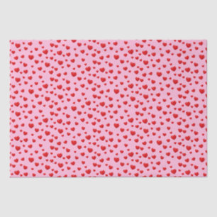 Papier Mousseline Coeurs rouges éparpillés sur rose
