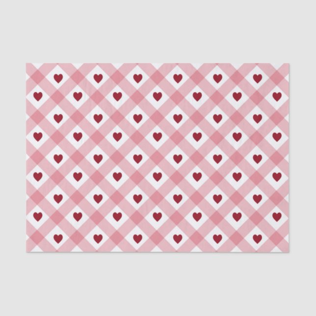 Papier Mousseline Coeurs rouges rose (Recto)