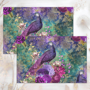 PAPIER MOUSSELINE COLAGE DÉCOUPÉ FLORAL PAON ROSE VIOLET