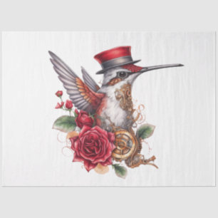 Papier Mousseline Colibri en vapeur avec Casquette rouge et horloge