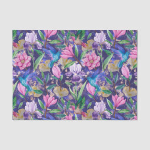 Papier Mousseline Colibri et fleurs du jardin