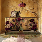 Colibri & Fleurs, Fond Bourgogne & Or