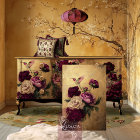 Colibri & Fleurs, Fond Bourgogne & Or