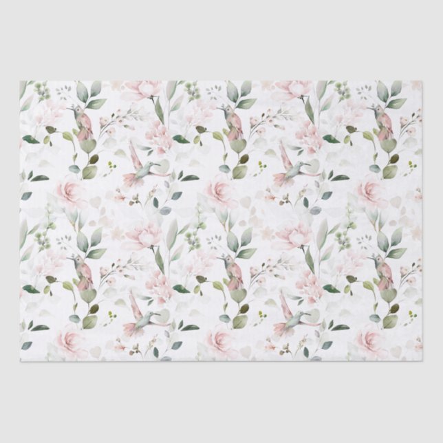 Papier Mousseline Colibri rose de feuillage  (Recto)