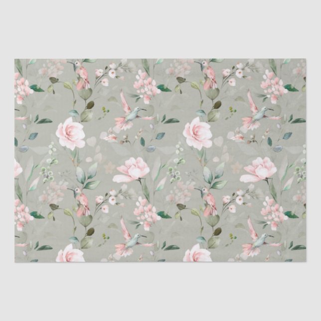 Papier Mousseline Colibri rose Floral Garden  (Recto)