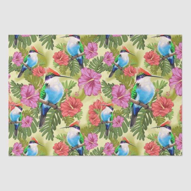 Papier Mousseline Colibri se reposant et Hibiscuses (Recto)