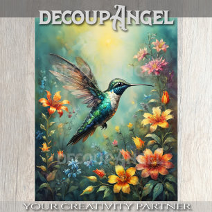 Papier Mousseline Colibris et fleurs colorées - Découpage -