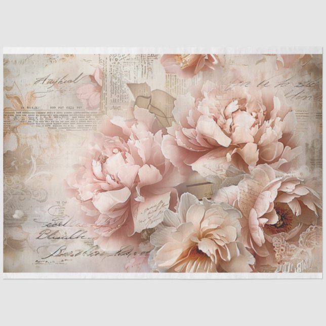 Papier Mousseline Collage botanique floral Pastel Peonies Découpage (Recto)