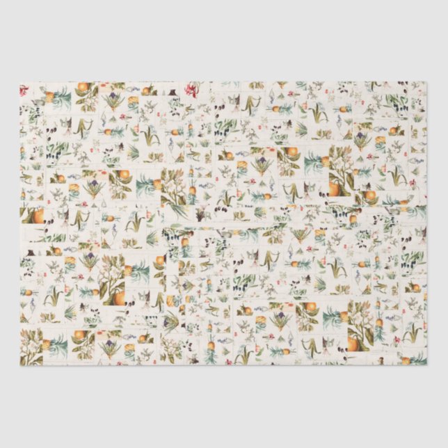 Papier Mousseline Collage botanique vintage (Recto)