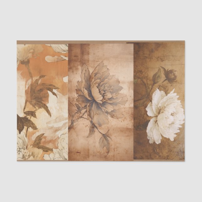 Papier Mousseline Collage de découpage des pivoines Brown (Recto)