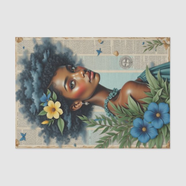 Papier Mousseline Collage de ressort lunaire | Art Tropical Bleu (Recto)