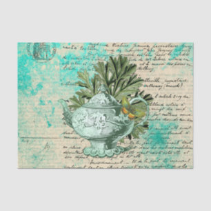 Papier Mousseline Collage de théière et d'éphémère vintage