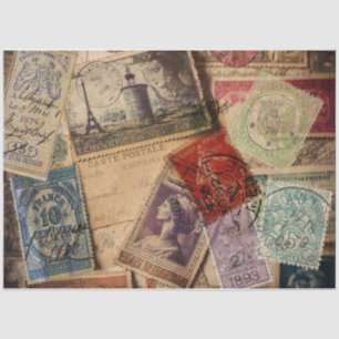 Papier Mousseline Collage de timbre vintage