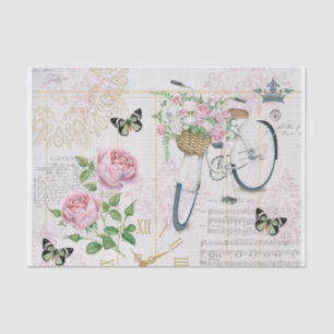 Papier Mousseline Collage de vélos, Roses et papillons vintages