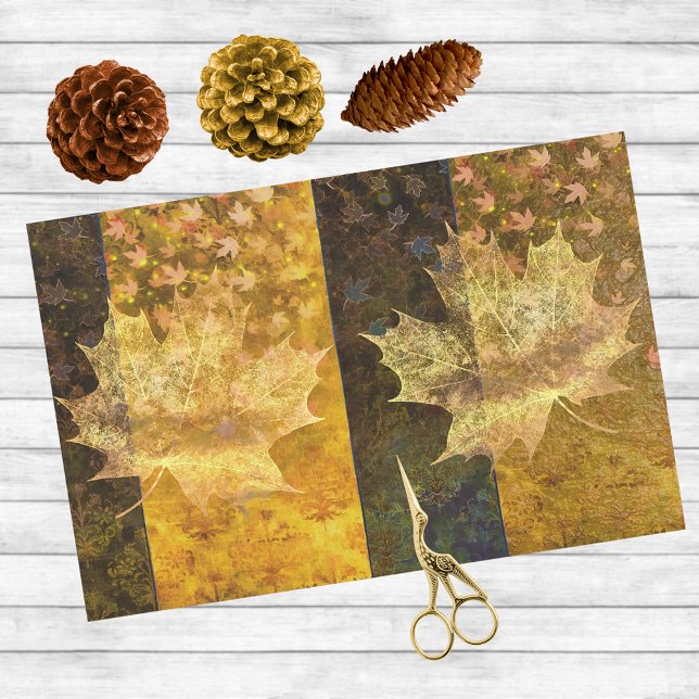 Papier Mousseline Collage des feuilles d'automne Gold et Blue Dreamy (Créateur téléchargé)