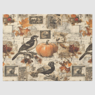 Papier Mousseline Collage Ephémère d'automne vintage Oiseaux rusti