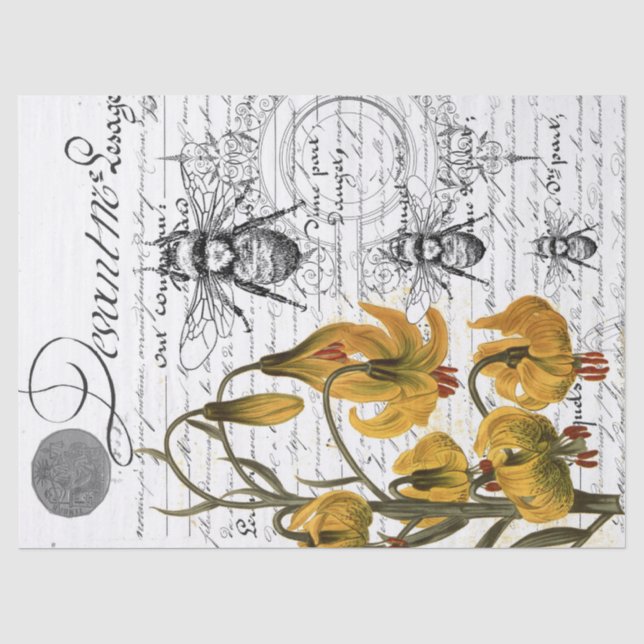Papier Mousseline Collage floral d'abeille (Recto)