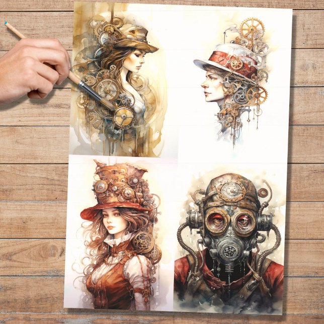 Papier Mousseline Collage Steampunk 1 papier décolpage (Créateur téléchargé)