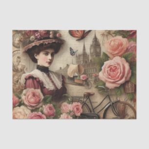 Papier Mousseline Collage vintage de dame victorienne et de vélos