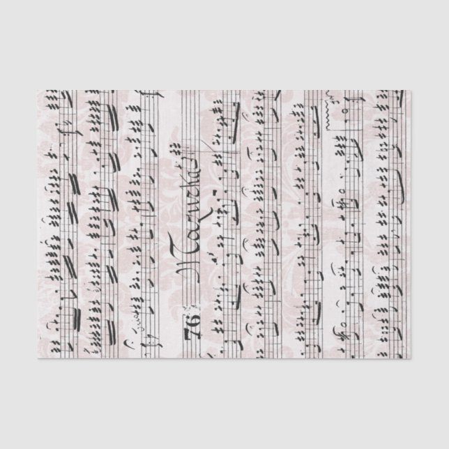 Papier Mousseline Collage vintage de musique en feuille rose (Recto)
