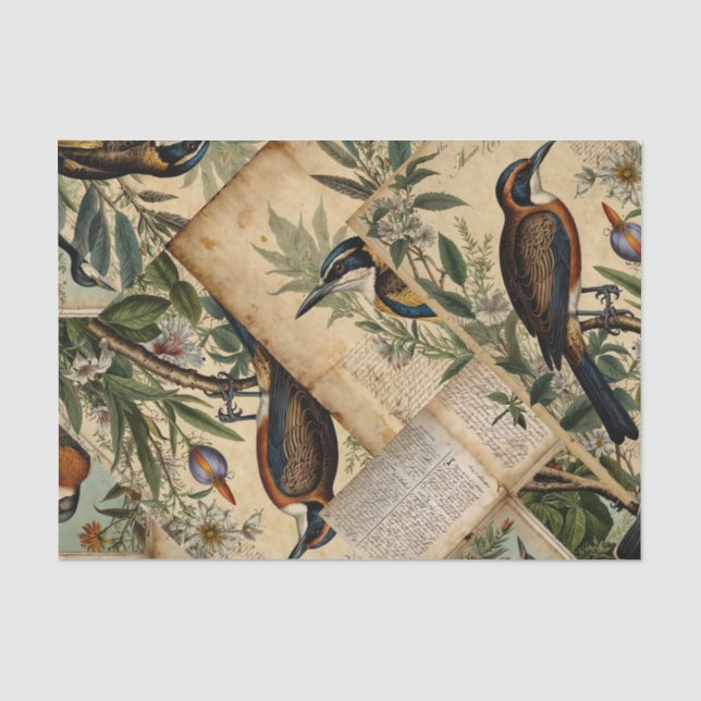 Papier Mousseline Collage vintage d'oiseaux (Recto)