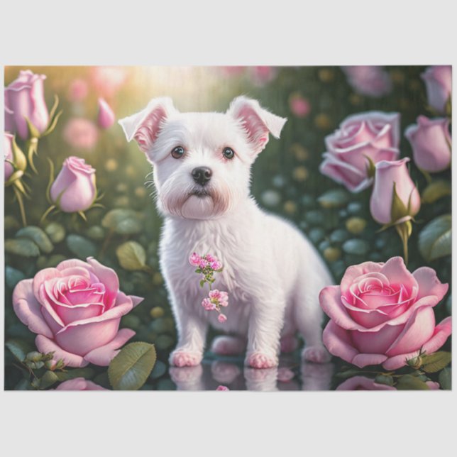 Papier Mousseline Collection roses Et Petits Chiens (Recto)