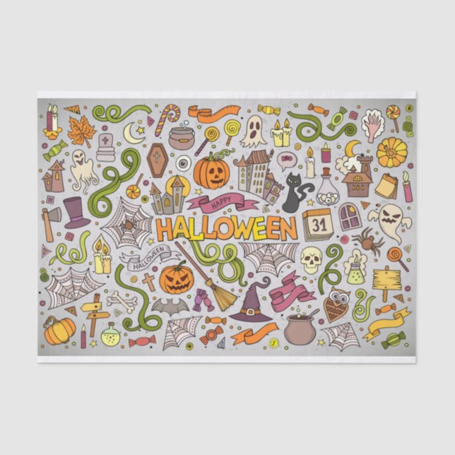 Papier Mousseline Coloré Halloween Doodles Objets Motif (Recto)