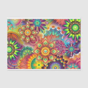 Papier Mousseline Coloré multicolore Floral Mandala Decoupage
