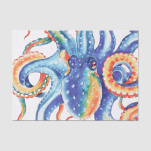 Papier Mousseline Colorful Octopus Watercolor
