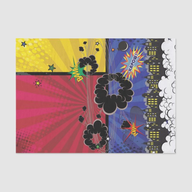 Papier Mousseline Comic Book Pop Art Anniversaire Fête Coloré (Recto)