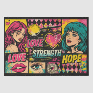 Papier Mousseline Comic Pop Art Decoupage Paper Love Strength Hope