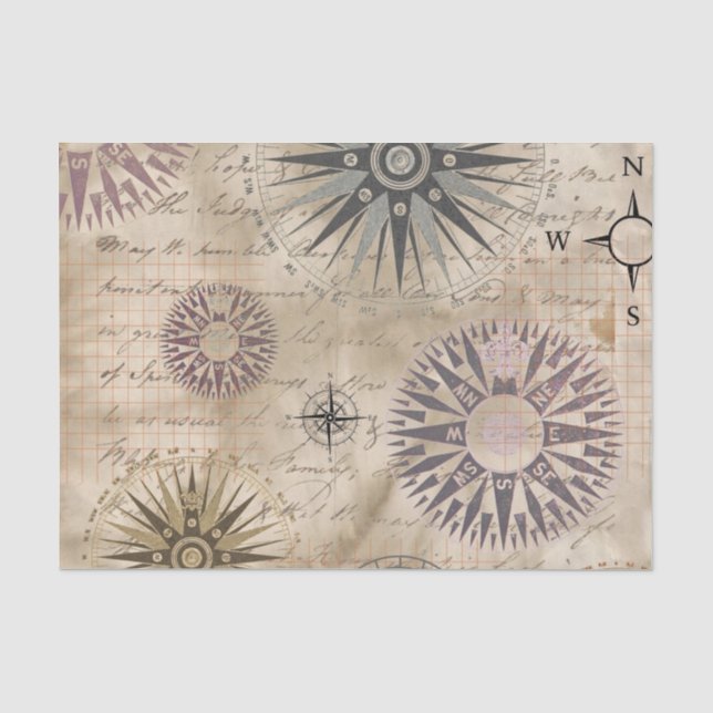 Papier Mousseline Compas Vintage voyage (Recto)