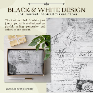 Papier Mousseline Conception de décoration Junk Journal Noir & Blanc