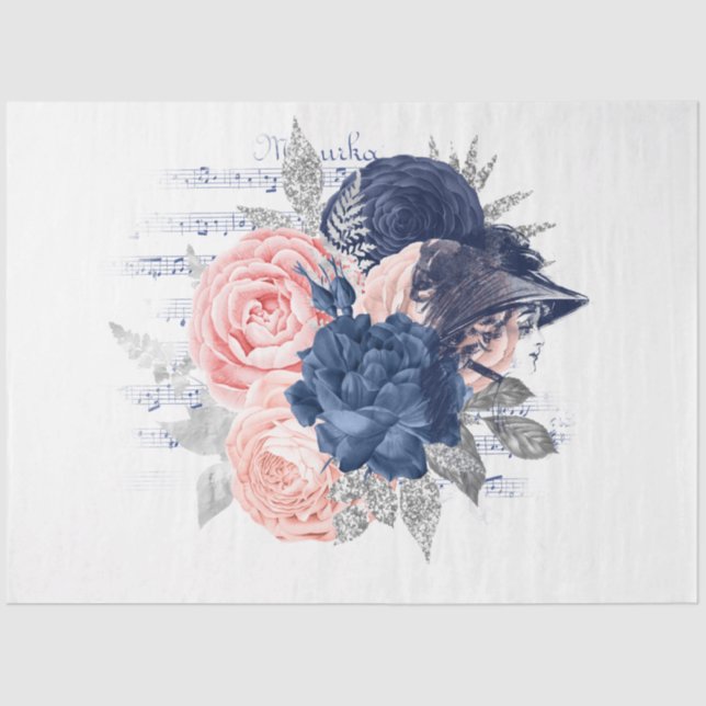 Papier Mousseline Conception de la série Ephemera florale Blush et N (Recto)