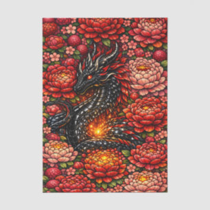 Papier Mousseline Conception de vitrail de dragon noir floral vibran
