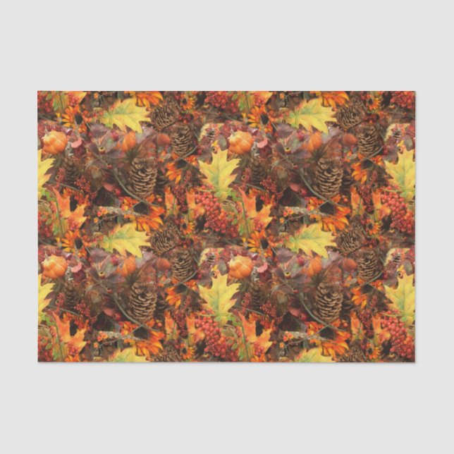 Papier Mousseline Cônes de pin et feuilles d'automne (Recto)