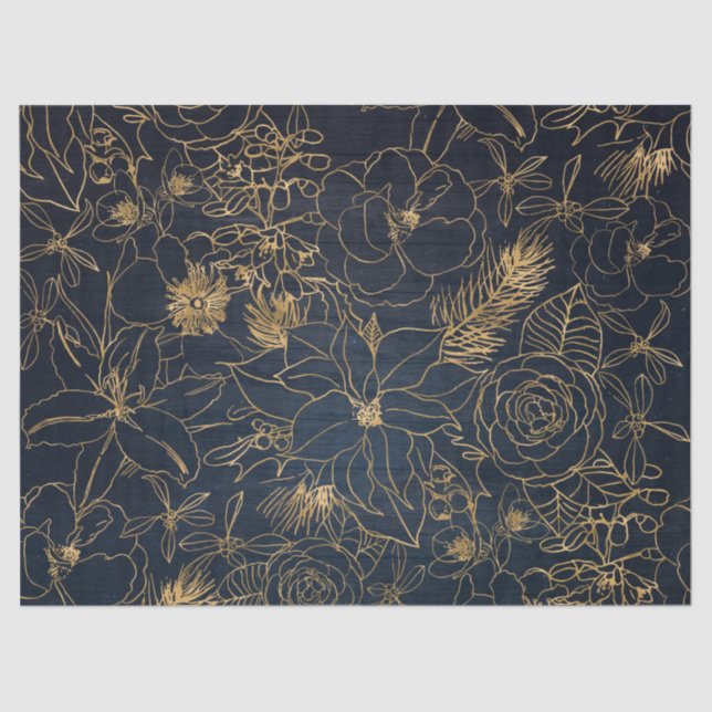 Papier Mousseline Confetti de Noël mignon et design floral doré (Recto)