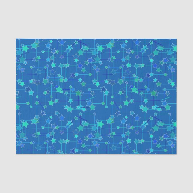 Papier Mousseline Constellation Abstraite d'étoiles, Bleu de Cobalt (Recto)