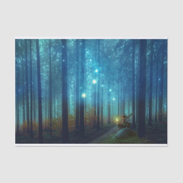 Papier Mousseline Conte de fées magique d'arbres forestiers de nuit (Recto)