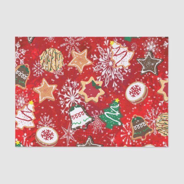 Papier Mousseline Cookies de Noël et flocons de neige en rouge (Recto)